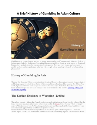 A Brief History of Gambling in Asian Culture