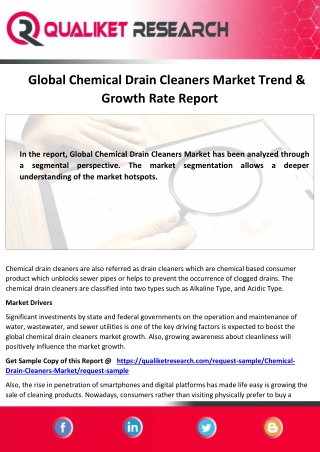 Chemical Drain Cleaners Market    Assessment, Opportunities, Insight, Trends