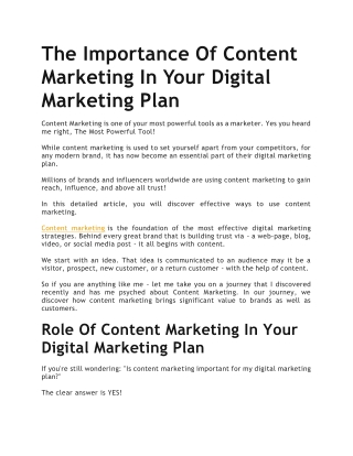 The Importance Of Content Marketing In Your Digital Marketing Plan
