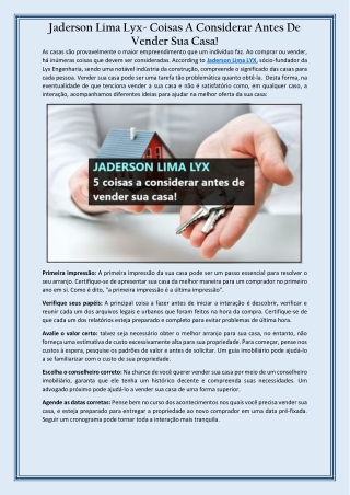 Jaderson Lima Lyx- Coisas A Considerar Antes De Vender Sua Casa!
