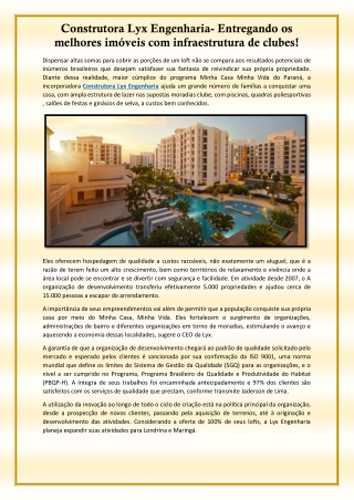 Construtora Lyx Engenharia- Entregando os melhores imóveis com infraestrutura de clubes!