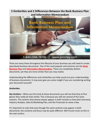 2 Similarities and 2 Differences Between the Bank Business Plan and Information Memorandum