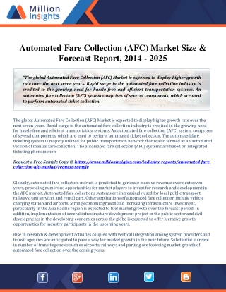 Automated Fare Collection (AFC) Market Size & Forecast Report, 2014-2025