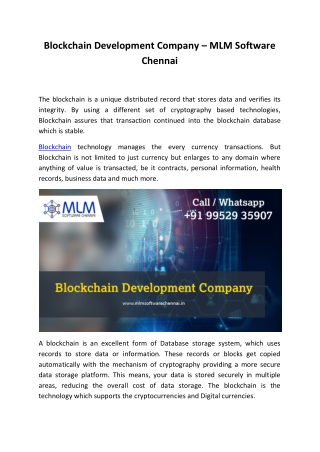 Blockchain Development Company - MLM Software Chennai