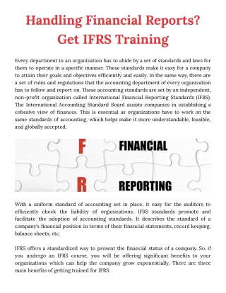 Handling Financial Reports? Get IFRS Training