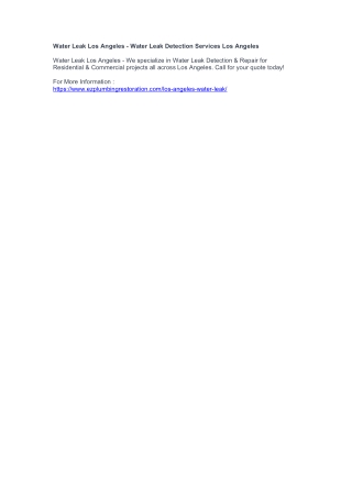 Water Leak Los Angeles - Water Leak Detection Services Los Angeles