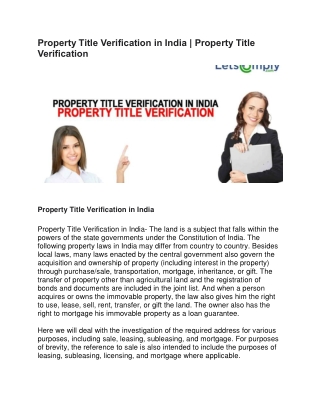 Property Title Verification in India | Property Title Verification