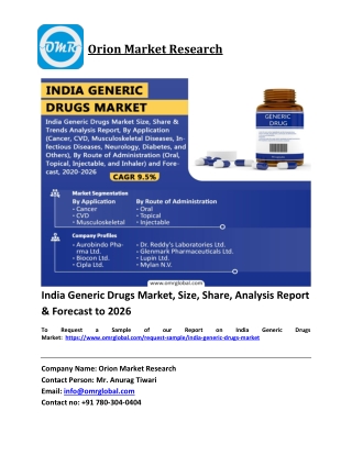 India Generic Drugs Market Trends, Size, Competitive Analysis and Forecast 2020-
