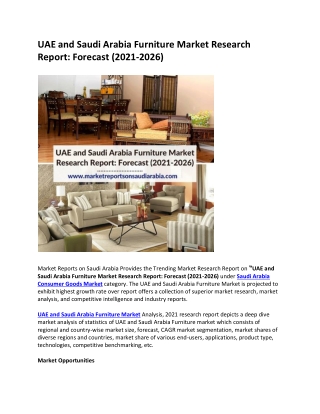 UAE and Saudi Arabia Furniture Market Research Report Forecast (2021-2026)