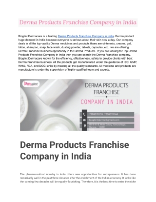 Derma Products Franchise Company in India