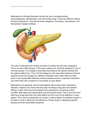 Medications for Anxiety Disorders Pakistan