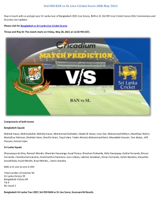 3rd ODI BAN vs SL Live Cricket Score 28th May 2021