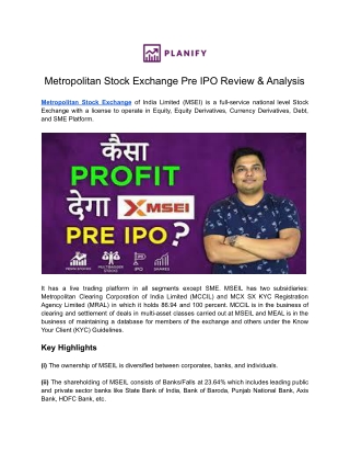 Metropolitan Stock Exchange Pre IPO