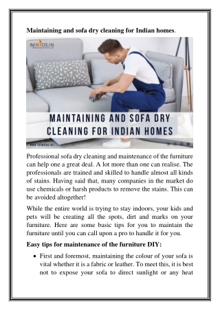 Benefits of the professional Sofa Dry Cleaning Services