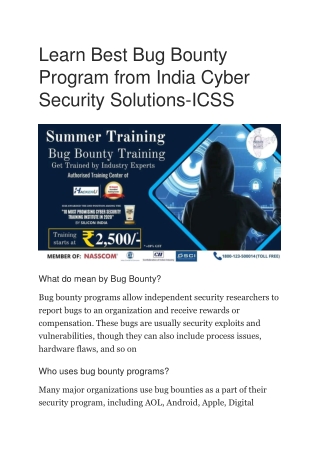 Learn Best Bug Bounty Program from India Cyber Security Solutions