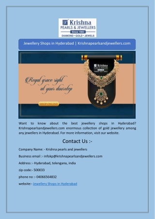 Jewellery Shops in Hyderabad | Krishnapearlsandjewellers.com