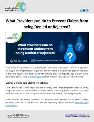 What Providers can do to Prevent Claims from being Denied or Rejected?