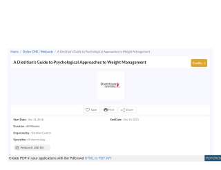 A Dietitian's Guide to Psychological Approaches to Weight Management