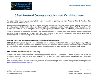 5 Best Weekend Getaways Vacation from Vishakhapatnam