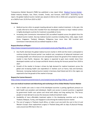 Medical Tourism Market to Grow at a CAGR of 10.5% During 2019 - 2027