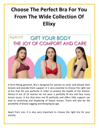Choose The Perfect Bra For You From The Wide Collection Of Ellixy