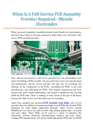 When Is A Full-Service PCB Assembly Provider Required - Miracle Electronics