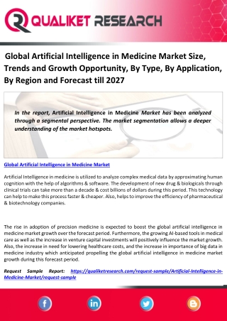 Global Artificial Intelligence in Medicine Market Size, Trends and Growth Opportunity, By Type, By Application, By Regio