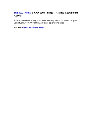 Top CXO Hiring | CXO Level Hiring - Alliance Recruitment Agency