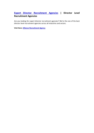 Director Recruitment Agencies - Director Level Recruitment Agencies
