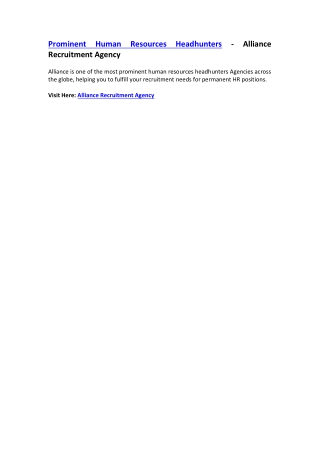 Prominent Human Resources Headhunters - Alliance Recruitment Agency