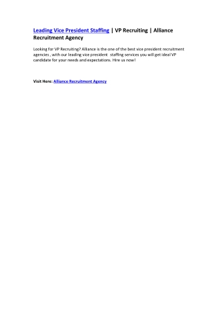 Leading Vice President Staffing | VP Recruiting | Alliance Recruitment Agency