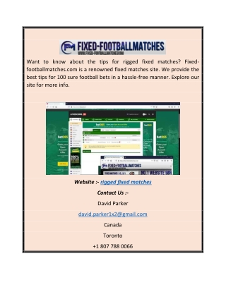 Rigged Fixed Matches | Fixed-footballmatches.com
