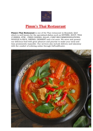 5% Off - Pimm's Thai Restaurant Boondall Menu, QLD