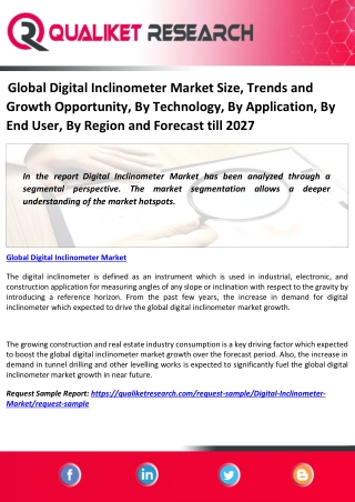Global Digital Inclinometer Market Size, Trends and Growth Opportunity, By Technology, By Application, By End User, By R