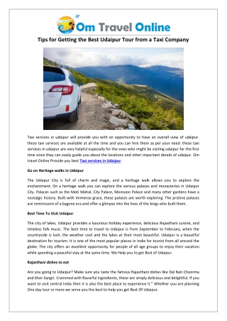 Tips for Getting the Best Udaipur Tour from a Taxi Company-converted