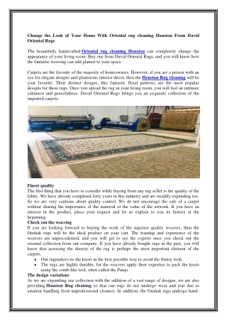 Change the Look of Your Home With Oriental rug cleaning Houston From David Orien