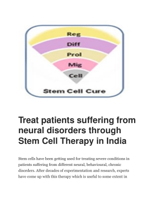 Treat patients suffering from neural disorders through Stem Cell Therapy in India