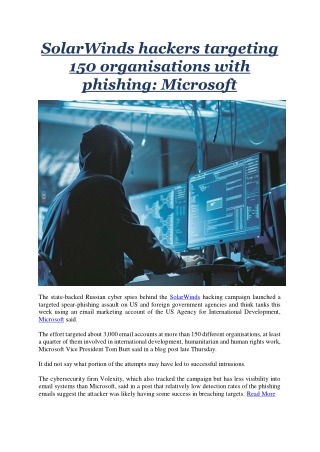 SolarWinds hackers targeting 150 organisations with phishing Microsoft