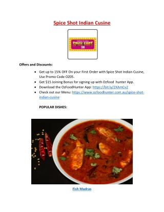 15% off - Spice Shot Indian Cuisine Magill, SA