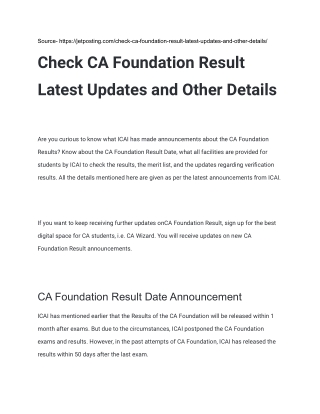 Check CA Foundation Result Latest Updates and Other Details