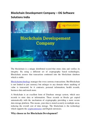 Blockchain Development Company - OG Software Solutions India