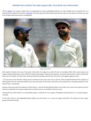 Rishabh Pant Could Be The India Captain After Virat Kohli, Says Salman Butt