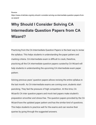 Why Should I Consider Solving CA Intermediate Question Papers from CA Wizard_