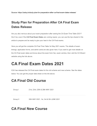 Study Plan for Preparation After CA Final Exam Dates Release