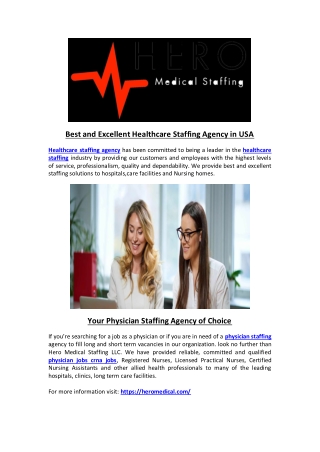 Best and Excellent Healthcare Staffing Agency in USA