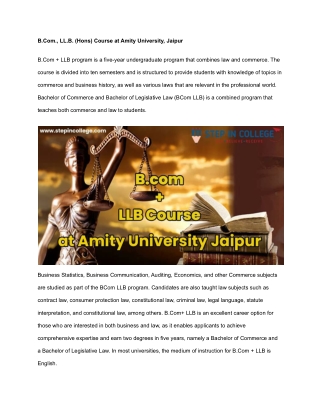 B.Com., LL.B. (Hons) Course at Amity University, Jaipur