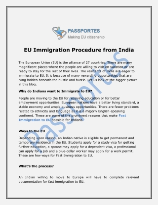 EU Immigration Procedure from India