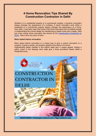 4 Home Renovation Tips Shared By Construction Contractor in Delhi