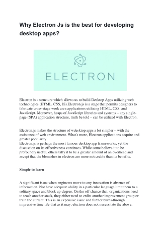 Why Electron Js is the best for developing desktop apps