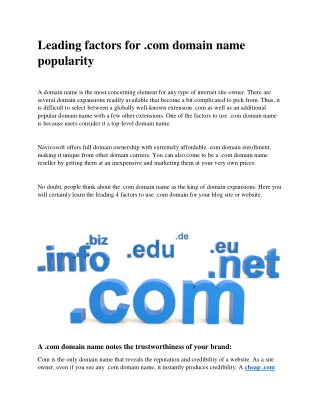 Leading factors for .com domain name popularity